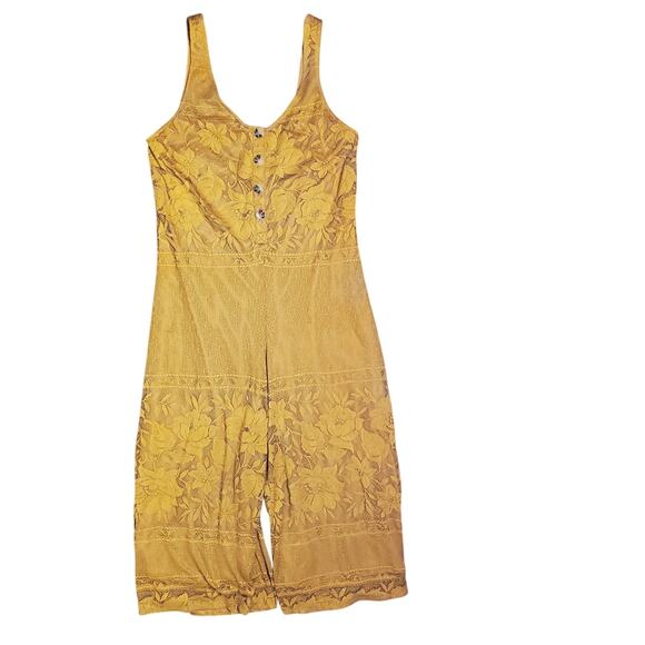 Show Me Your Mumu Med Mini Jumpsuit Mustard Yellow Lace Overlay Bohemian Chic - Picture 9 of 12
